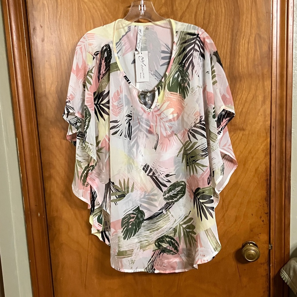 Tropical palm leaf print blouse